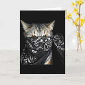 Outlaw Cat Funny Gangster Cat With Bandana Kaart (Gele Bloem)