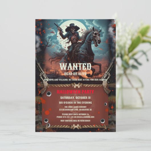  Outlaw Skull & Botten Halloween Party Invit Kaart (Staand voorkant)