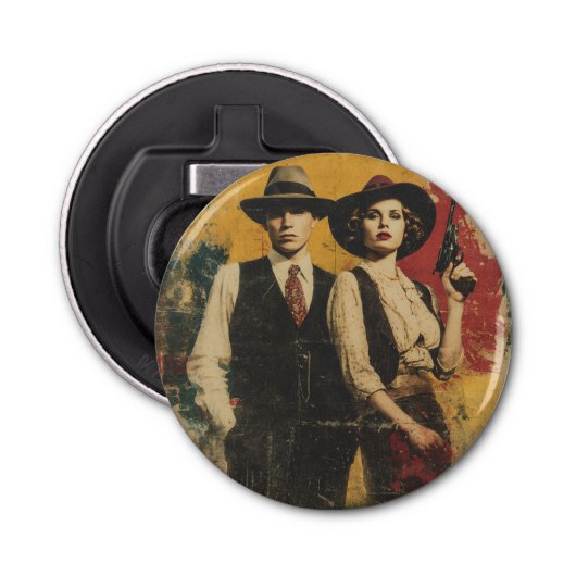 Outlaws Bonnie & Clyde Button Flesopener (Voorkant)