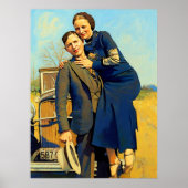 Outlaws Bonnie & Clyde The Barrow Faux Painting Poster (Voorkant)