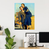 Outlaws Bonnie & Clyde The Barrow Faux Painting Poster (Thuiskantoor)