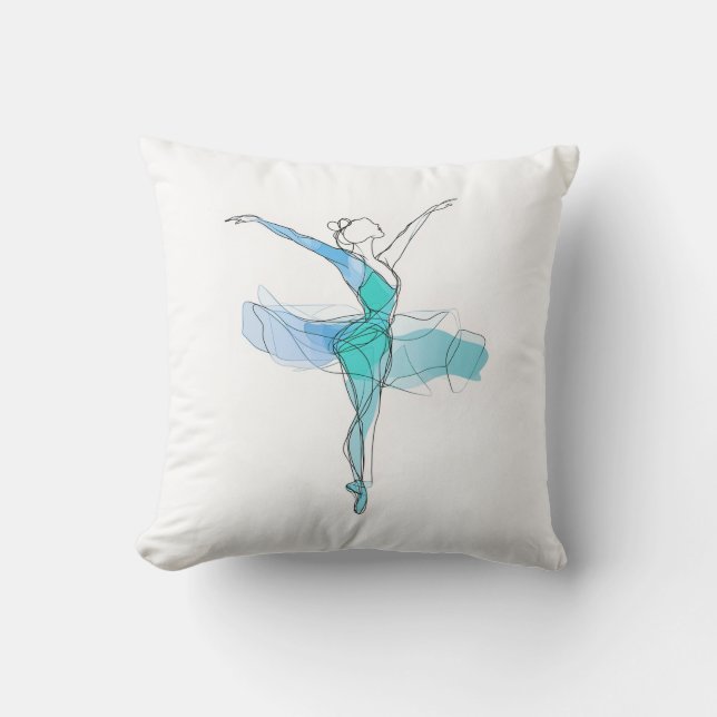 Outline Beroerte Dansen Groen Blauw Ballerina Deco Kussen (Voorkant)