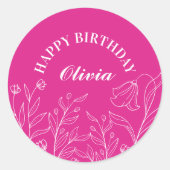 Outline Elegante Bloemen Hot Roze 30ste Verjaardag Ronde Sticker (Voorkant)