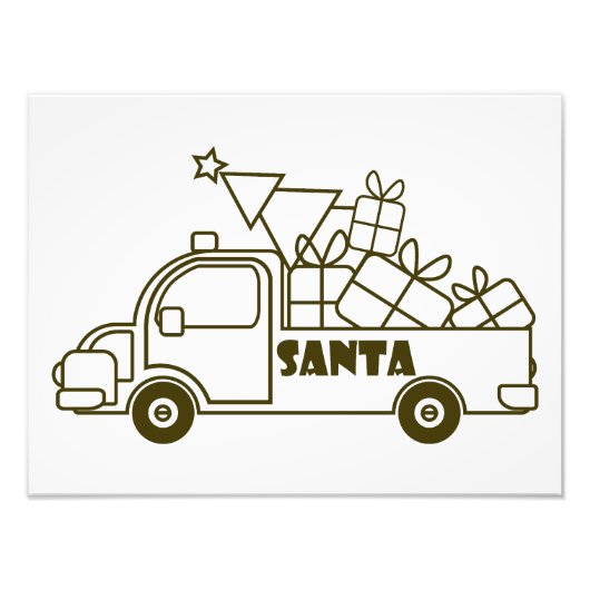 Outline Kerst truck Santa auto side uitzicht Foto Afdruk (Voorkant)