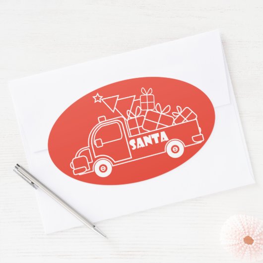 Outline Kerst truck Santa auto side uitzicht Ovale Sticker (Envelop)