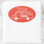 Outline Kerst truck Santa auto side uitzicht Ovale Sticker (Tas)