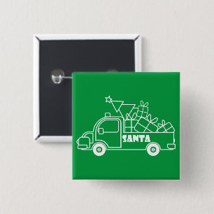 Outline Kerst truck Santa auto side uitzicht Vierkante Button 5,1 Cm