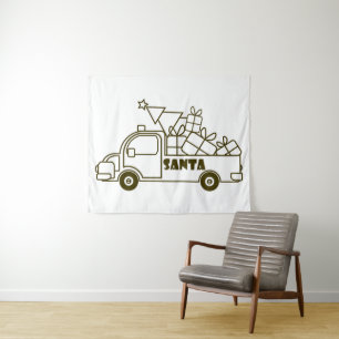 Outline Kerst truck Santa auto side uitzicht Wandkleed