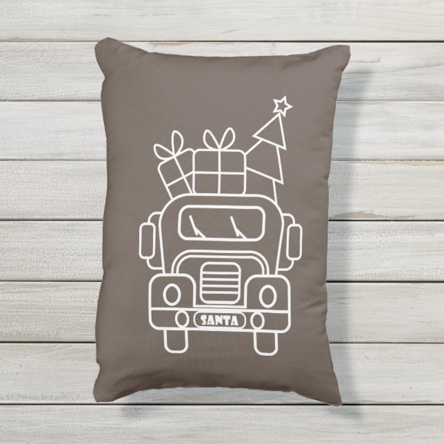 Outline Kerstmisvrachtwagen Santa auto voorzijde u Buitenkussen (Achterkant (verticaal))