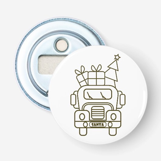 Outline Kerstmisvrachtwagen Santa auto voorzijde u Button Flesopener (Voorkant)