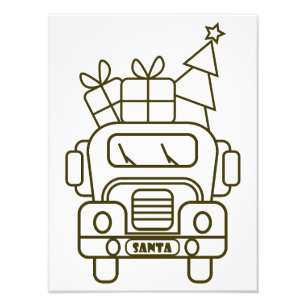 Outline Kerstmisvrachtwagen Santa auto voorzijde u Foto Afdruk