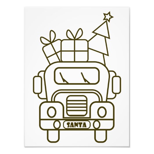 Outline Kerstmisvrachtwagen Santa auto voorzijde u Foto Afdruk (Voorkant)