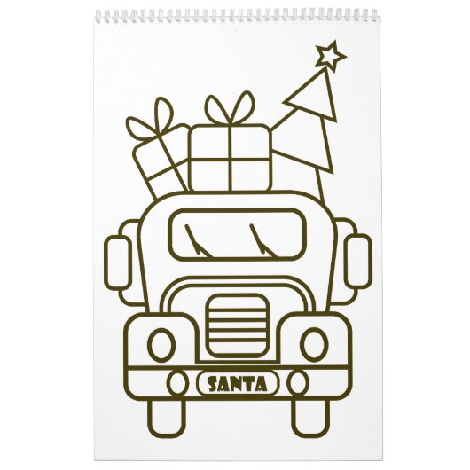 Outline Kerstmisvrachtwagen Santa auto voorzijde u Kalender (Hoes)