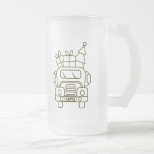 Outline Kerstmisvrachtwagen Santa auto voorzijde u Matglas Bierpul