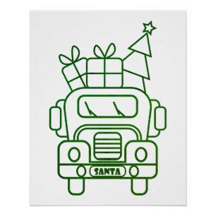 Outline Kerstmisvrachtwagen Santa auto voorzijde u Perfect Poster