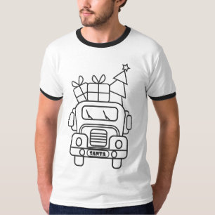 Outline Kerstmisvrachtwagen Santa auto voorzijde u T-shirt