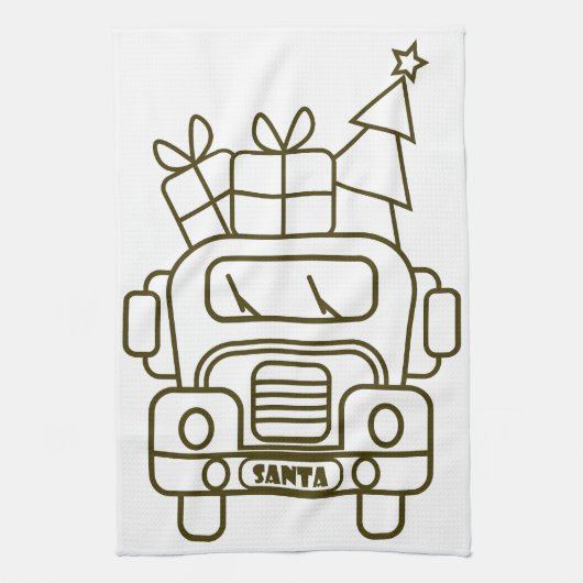 Outline Kerstmisvrachtwagen Santa auto voorzijde u Theedoek (Verticaal)