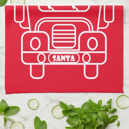 Outline Kerstmisvrachtwagen Santa auto voorzijde u Theedoek (Gevouwen)