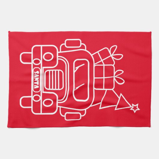 Outline Kerstmisvrachtwagen Santa auto voorzijde u Theedoek (Horizontaal)