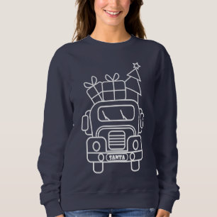 Outline Kerstmisvrachtwagen Santa auto voorzijde u Trui