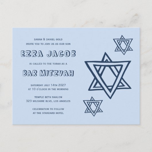 OUTLINE LETTER STAR van DAVID Custom QR BAR Mitswa Briefkaart (Voorkant)