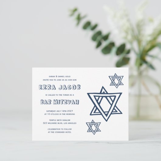 OUTLINE LETTER STAR van DAVID Custom QR BAR Mitswa Briefkaart (Staand voorkant)