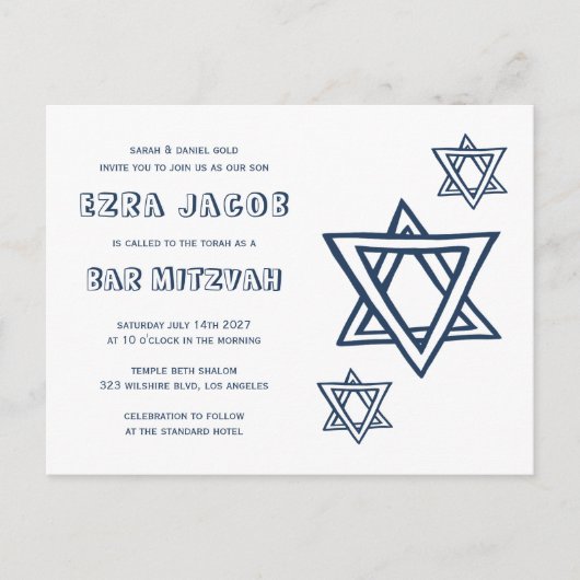 OUTLINE LETTER STAR van DAVID Custom QR BAR Mitswa Briefkaart (Voorkant)