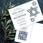 OUTLINE LETTER STAR van DAVID Custom QR BAR Mitswa Briefkaart<br><div class="desc">Perfect briefkaart om een bar of bat mitswa aan te kondigen! Hand gemaakte kunst voor u met ster van david design op de voorkant en QR-code op de achterkant! VOLLEDIG ! Klik hierboven op "Personaliseren" om de tekst te bewerken. Klik op "bewerken met het ontwerpgereedschap" om de lettertypen, kleuren en...</div>