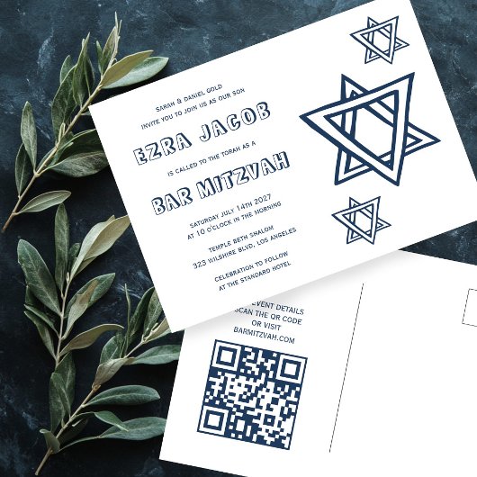 OUTLINE LETTER STAR van DAVID Custom QR BAR Mitswa Briefkaart