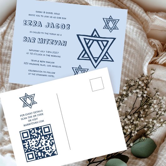 OUTLINE LETTER STAR van DAVID Custom QR BAR Mitswa Briefkaart