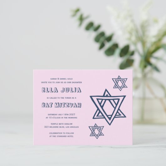 OUTLINE LETTER STAR van DAVID Custom QR BAT Mitswa Briefkaart (Staand voorkant)