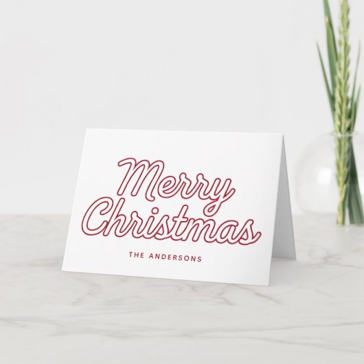 Outline Retro Script Merry Christmas Feestdagen Kaart (Voorkant)