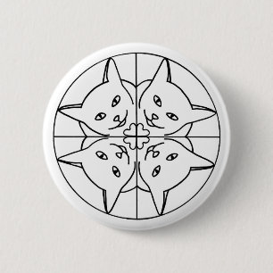 Outline Tekening 4 Katten Kaleidoscoop Kat Harten  Ronde Button 5,7 Cm