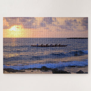 Outrigger Canoe bij zonsondergang op het Big Islan Legpuzzel
