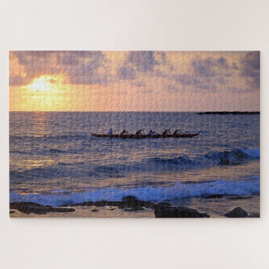 Outrigger Canoe bij zonsondergang op het Big Islan Legpuzzel (Horizontaal)