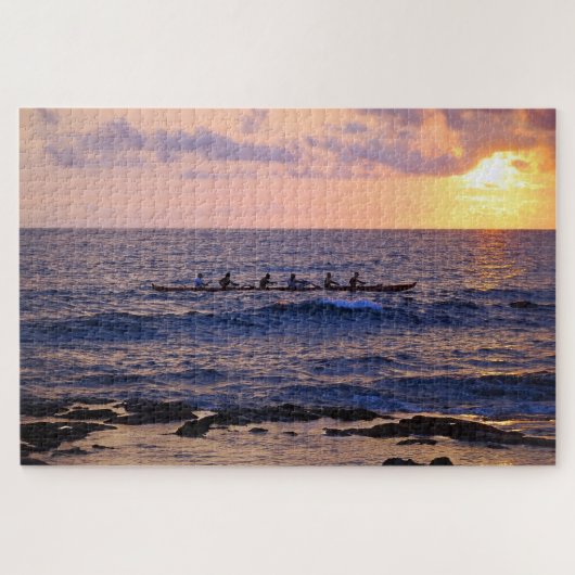 Outrigger Canoe bij zonsondergang op het Big Islan Legpuzzel (Horizontaal)