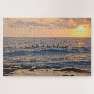 Outrigger Kano bij zonsondergang op het grote eila Legpuzzel