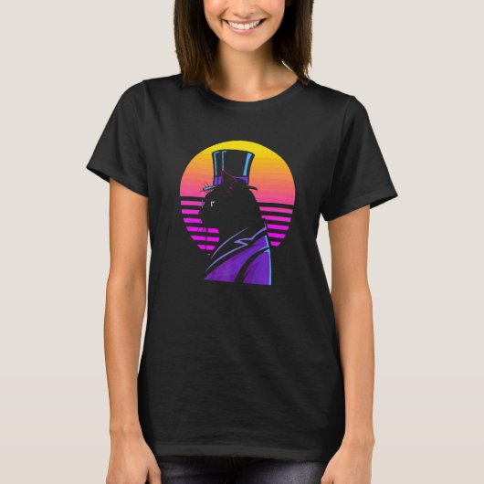 Outrun Synthwave Cyberpunk Streampunk Kat T-shirt (Voorkant)