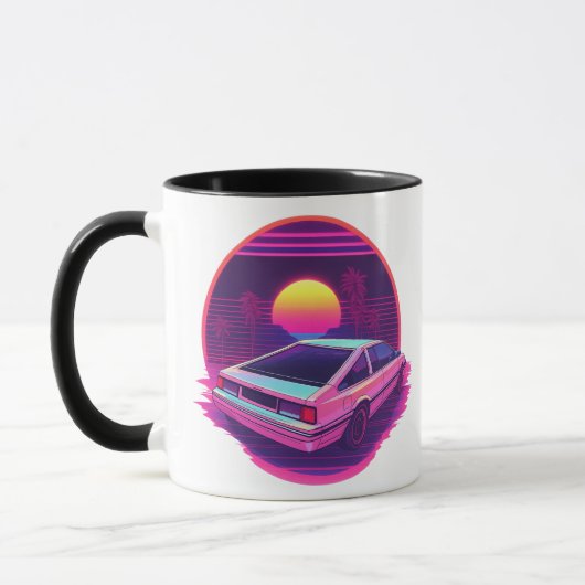Outrun Synthwave Retro 80s Sports Car Sunset Mug Mok (Links)