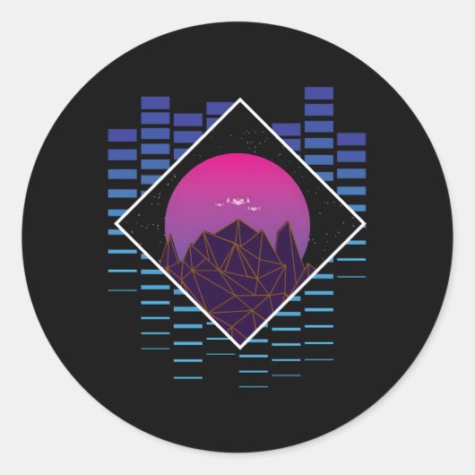Outrun Synthwave vaporwave esthetisch Ronde Sticker (Voorkant)