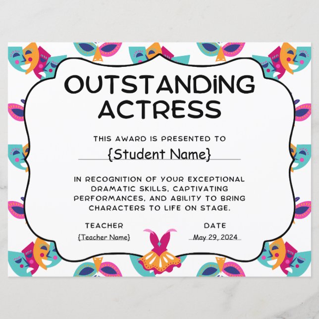 Outstanding Actrice Student Recognition Award (Voorkant)