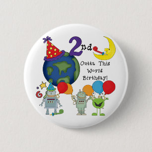 Outta Deze Wereld 2e Verjaardag Tshirts Ronde Button 5,7 Cm