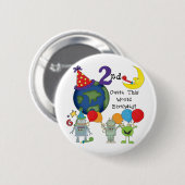 Outta Deze Wereld 2e Verjaardag Tshirts Ronde Button 5,7 Cm (Voorkant /achterkant)