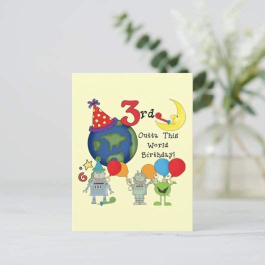 Outta Deze Wereld 3e Verjaardag T-shirts en gesche Briefkaart (Staand voorkant)