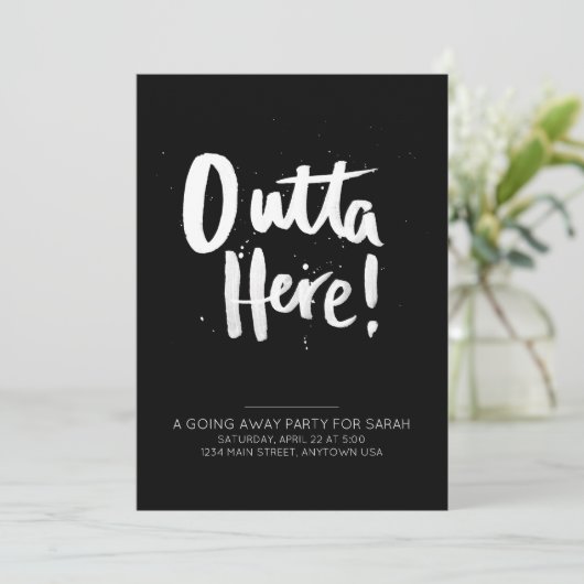 Outta hier die weg gaat partijuitnodiging kaart (Staand voorkant)