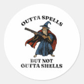 Outta Spells But Not Outta Shells Wizard Fantasy M Ronde Sticker (Voorkant)