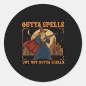 Outta Spells But Not Outta Shells Wizard Fantasy M Ronde Sticker (Voorkant)
