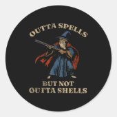 Outta Spells But Not Outta Shells Wizard Fantasy M Ronde Sticker (Voorkant)