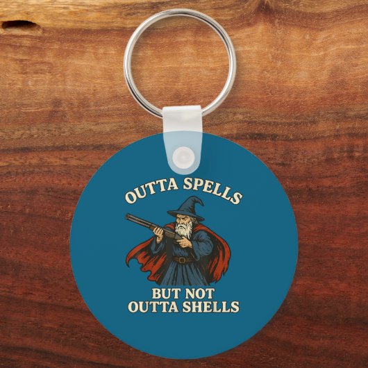 Outta Spells But Not Outta Shells Wizard Fantasy M Sleutelhanger (Voorkant)