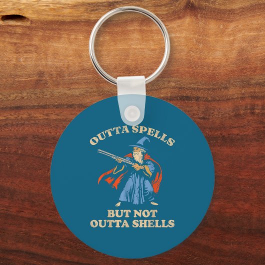 Outta Spells But Not Outta Shells Wizard Fantasy M Sleutelhanger (Voorkant)